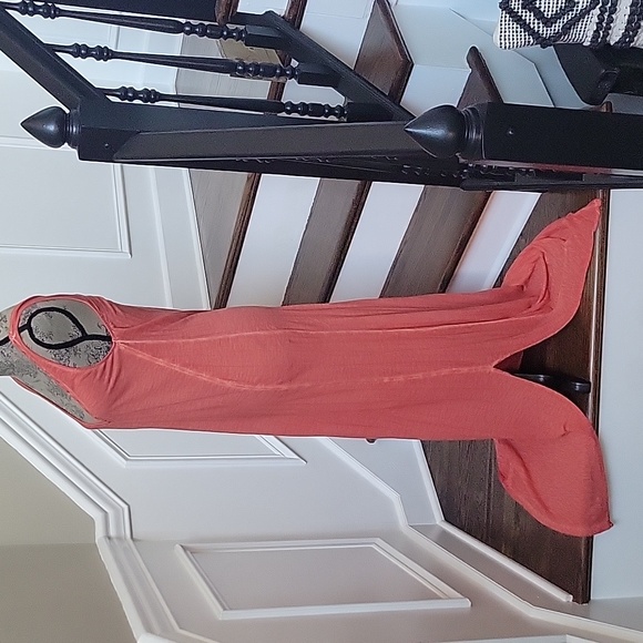 NWOT Free People Maxi Dress Coral Small Cut Out Back Side Vent Beautiful - Picture 4 of 8